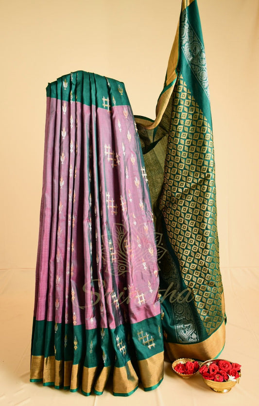 Shaambhavi – The Lavender-Green Uppada with Zari Butta & Diamond Pallu