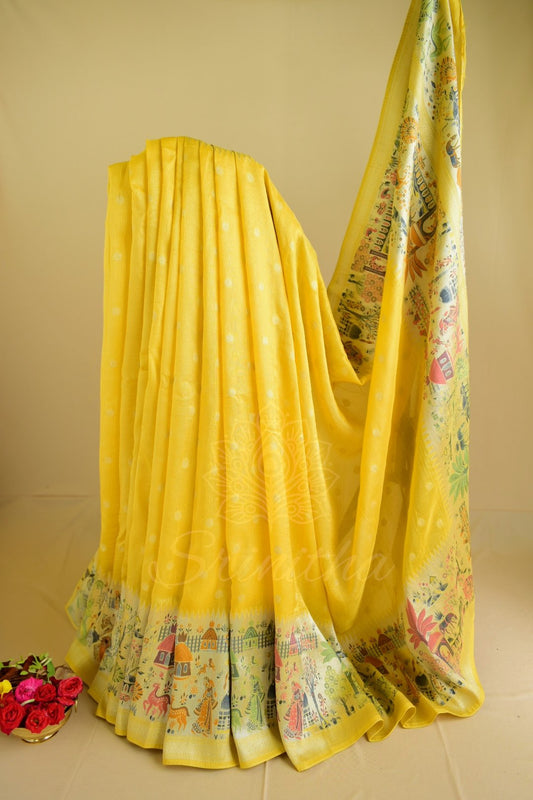Haridra Leela – Yellow Handloom Saree with Meenakari Zari Weaving
