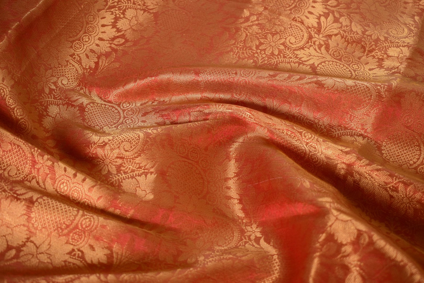 Kesarika – Jacquard Tissue Saree in Warm Orange with Embroidered Florals