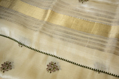 Somaangi – Ivory Chanderi Tissue Saree with Thread Buttas