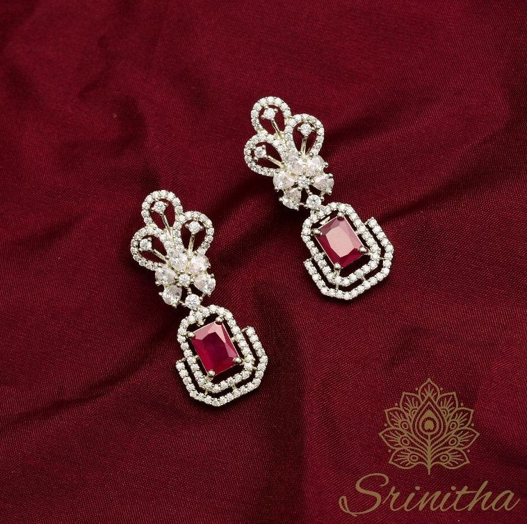 Raktamaṇi Set – Ruby Red AD Necklace with Matching Earrings