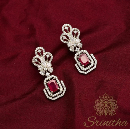 Raktamaṇi Set – Ruby Red AD Necklace with Matching Earrings