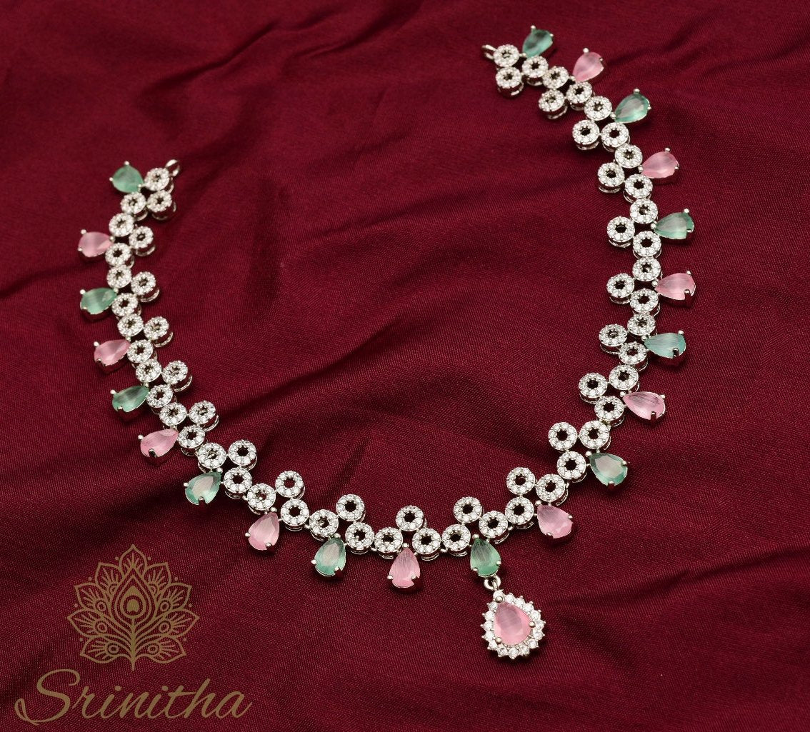 Sitārā Set – Mint & Blush Drop Necklace with Matching Earrings