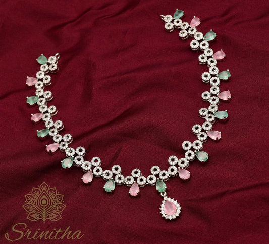 Sitārā Set – Mint & Blush Drop Necklace with Matching Earrings