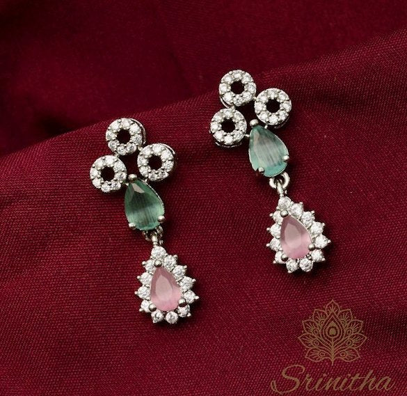 Sitārā Set – Mint & Blush Drop Necklace with Matching Earrings