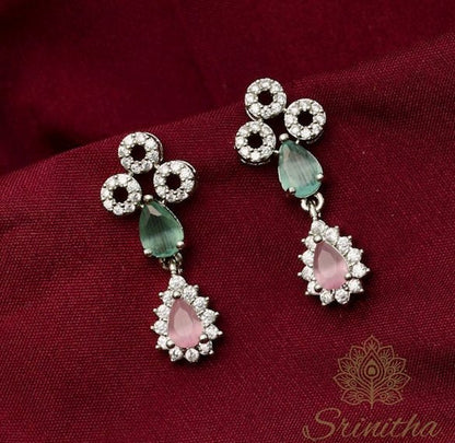 Sitārā Set – Mint & Blush Drop Necklace with Matching Earrings