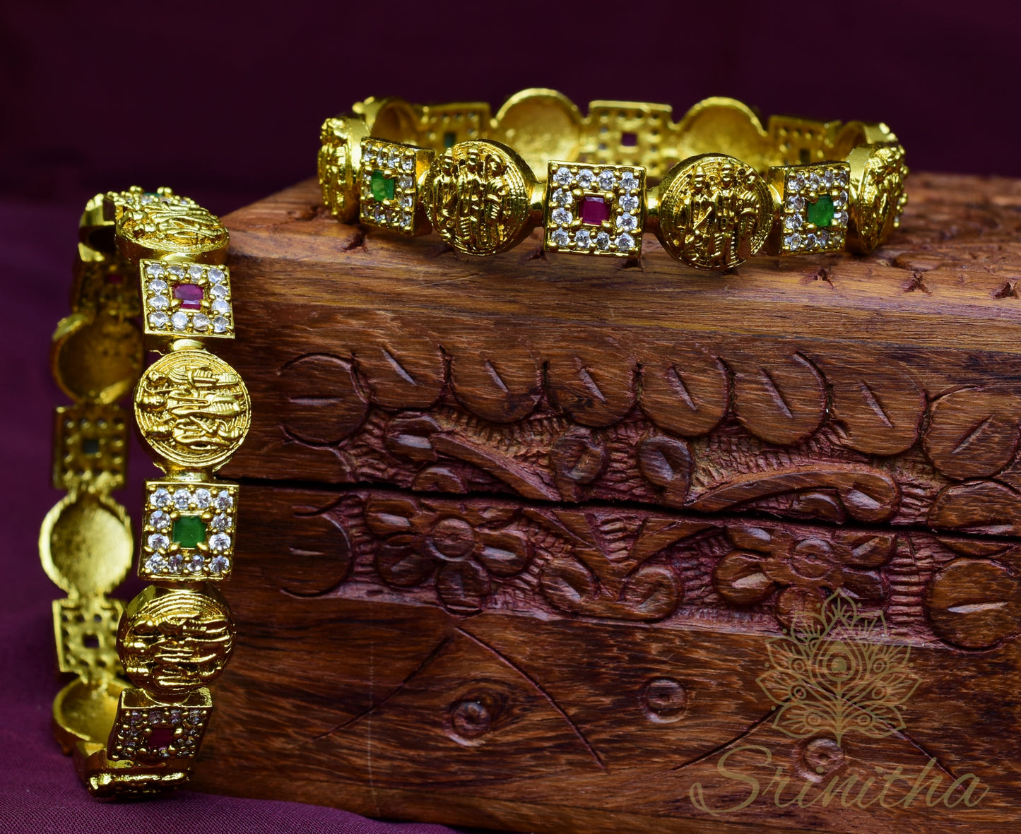 Rasārṇava – Temple Coin Bangles with Ruby & Emerald Accents