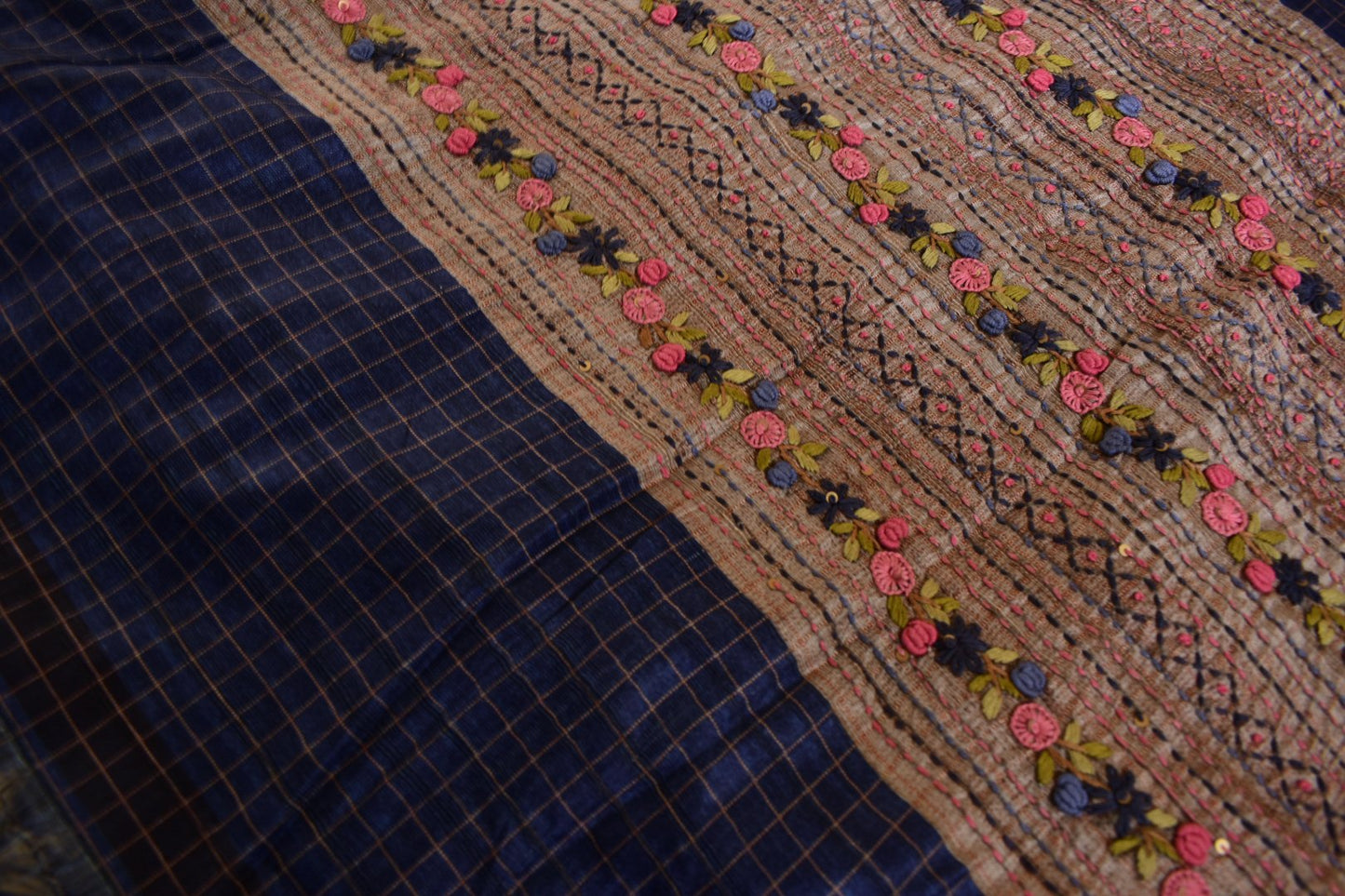 Neelapallavi – Deep Blue Tussar Saree with Hand Embroidered Pallu