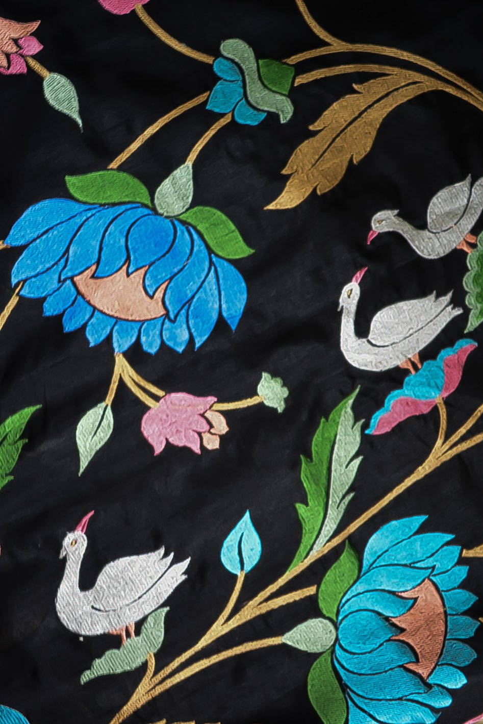 Krishnaja – Tussar Silk in Midnight Black with Floral Meena Vines
