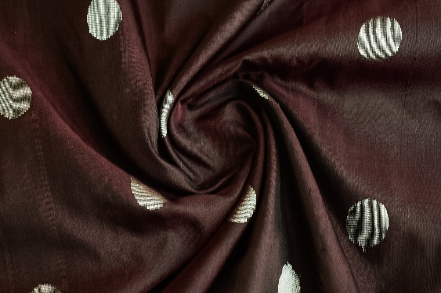 Maṇimaya – Pure Uppada Handloom Silk with Deep Cocoa & Mustard Yellow Dot Butta Drape