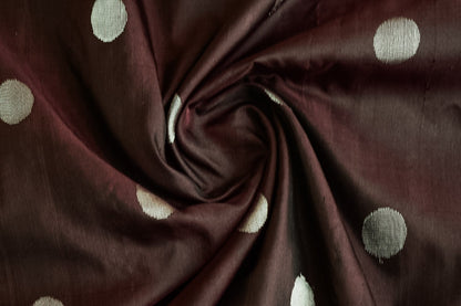 Maṇimaya – Pure Uppada Handloom Silk with Deep Cocoa & Mustard Yellow Dot Butta Drape