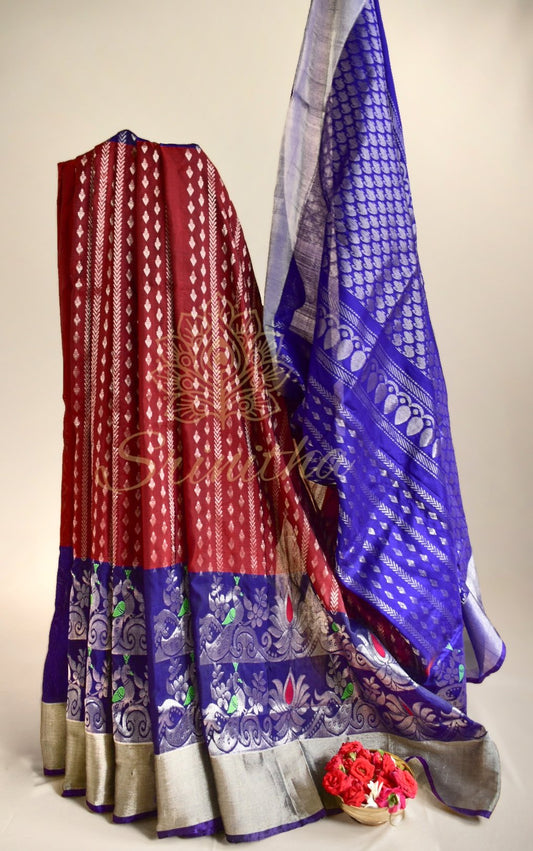 Ratnagarbha – Pure Uppada Anchu Latha in Maroon & Blue