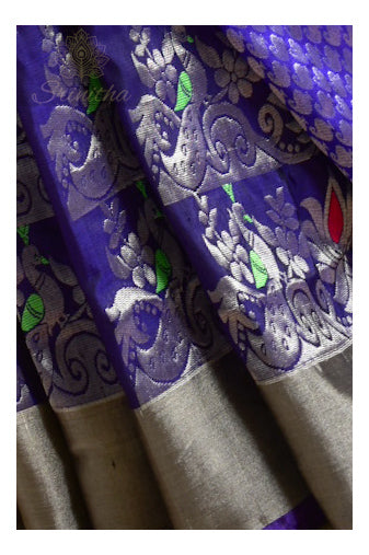 Ratnagarbha – Pure Uppada Anchu Latha in Maroon & Blue